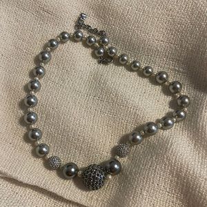 Pewter pearl crystal necklace